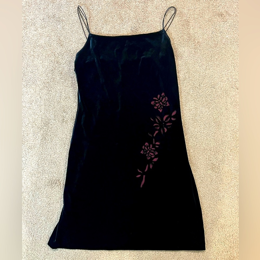 Black Velvet Dress with Flowers - Size Small